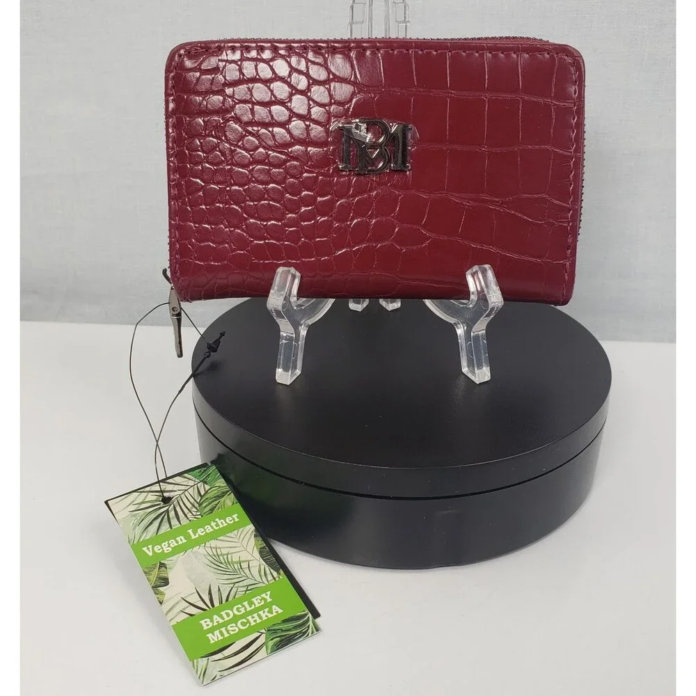 Badgley Mischka Croco Coin Purse Vegan Leather Wine NWT